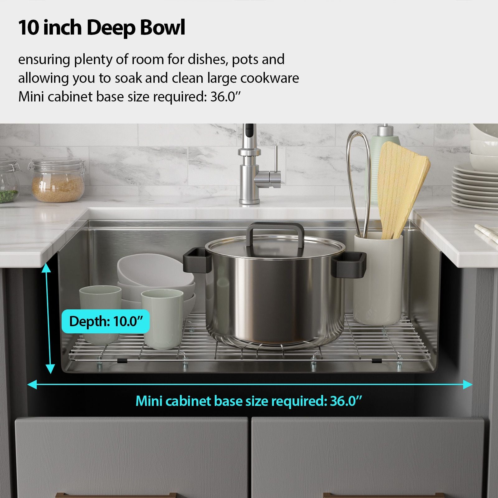 33 in.* 22 in. *10 in. Under-mount Single Bowl T-304 Stainless Steel Ledge Workstation Apron Front Farmhouse Kitchen Sin image 5