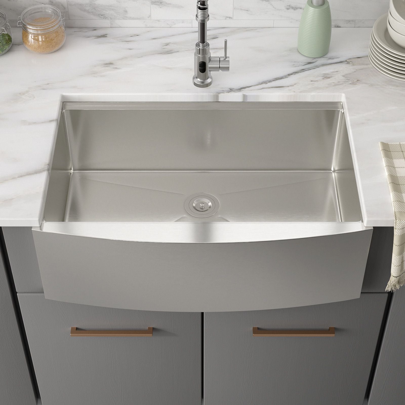 33 in.* 22 in. *10 in. Under-mount Single Bowl T-304 Stainless Steel Ledge Workstation Apron Front Farmhouse Kitchen Sin image 3
