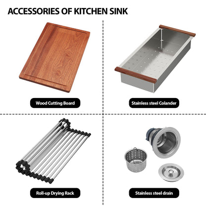 33 in.* 22 in. *10 in. Under-mount Single Bowl T-304 Stainless Steel Ledge Workstation Apron Front Farmhouse Kitchen Sin image 9