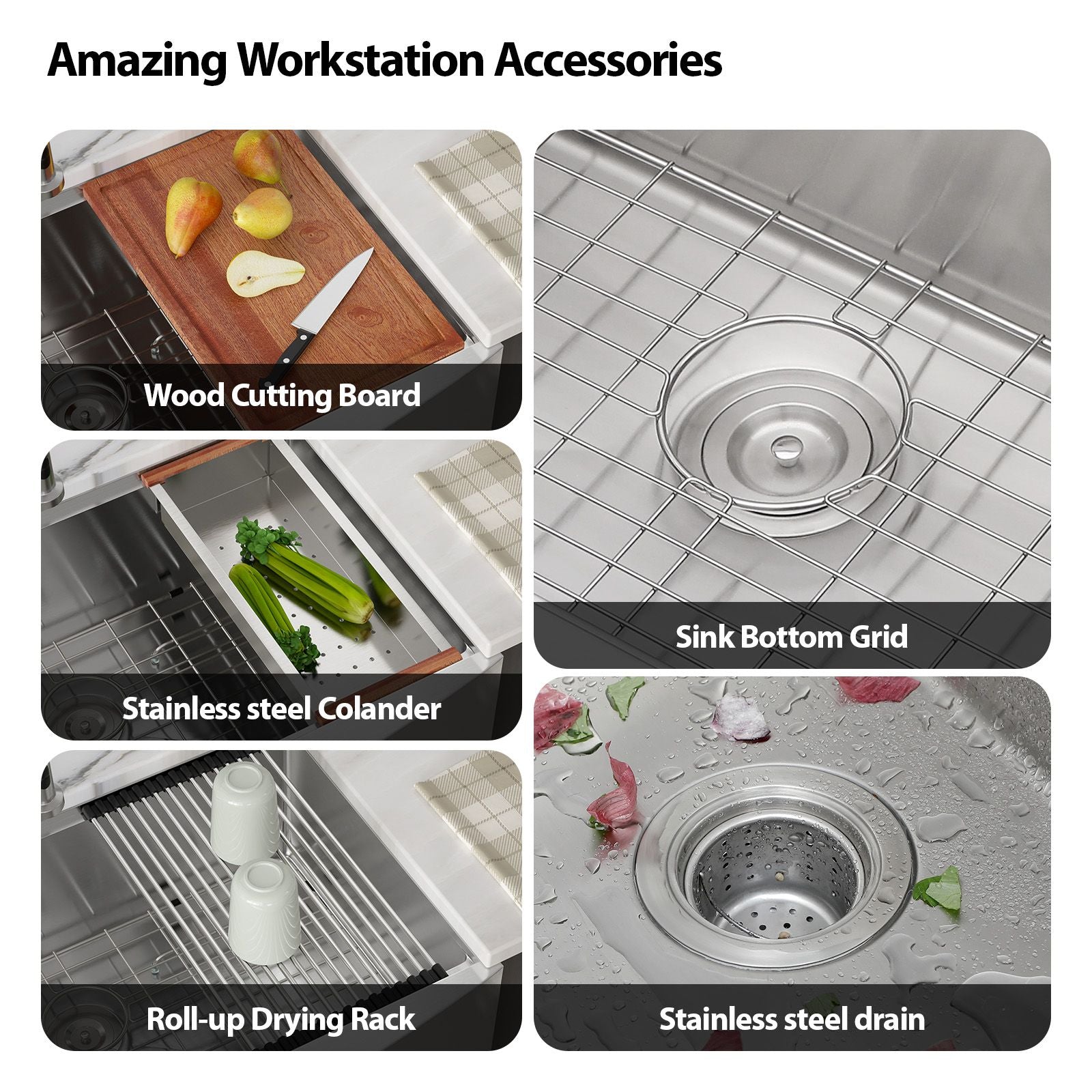 33 in.* 22 in. *10 in. Under-mount Single Bowl T-304 Stainless Steel Ledge Workstation Apron Front Farmhouse Kitchen Sin image 4