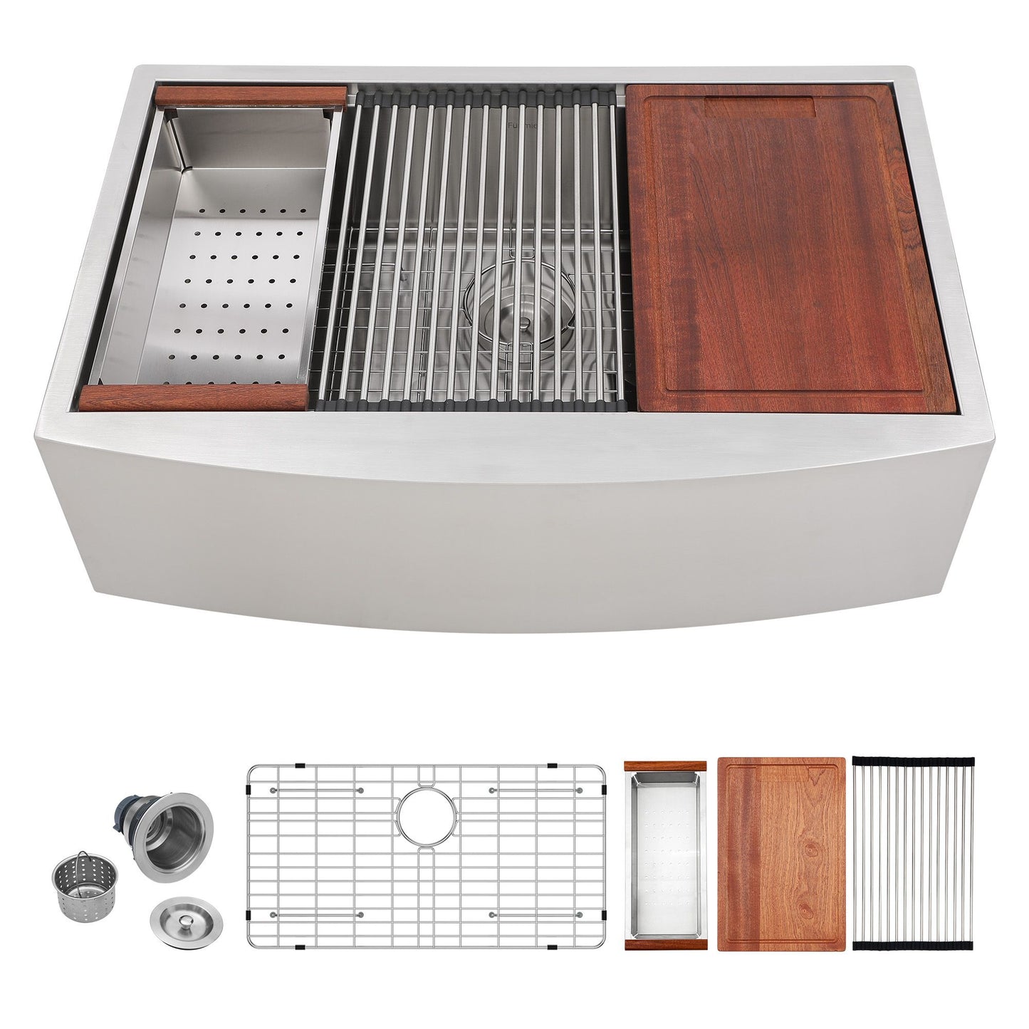 33 in.* 22 in. *10 in. Under-mount Single Bowl T-304 Stainless Steel Ledge Workstation Apron Front Farmhouse Kitchen Sin image 8