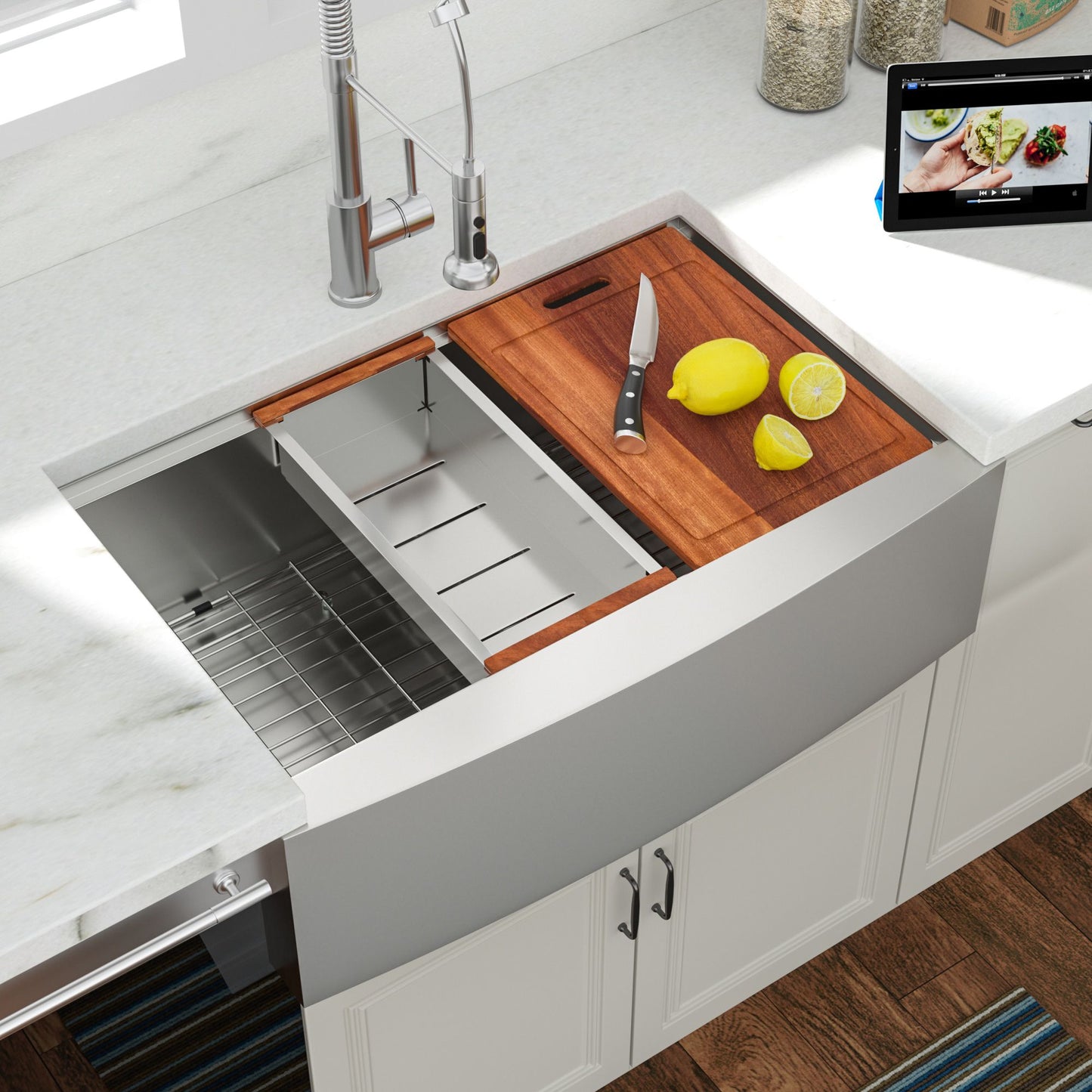 33-inch 16-Gauge/36-inch 18-Gauge Undermount 304 Stainless Steel Single Bowl Ledge Workstation Apron Front Farmhouse Kit image 3