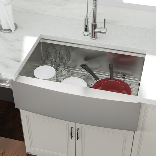 33-inch 18-gauge undermount stainless steel farmhouse kitchen sink with workstation ledge and accessories