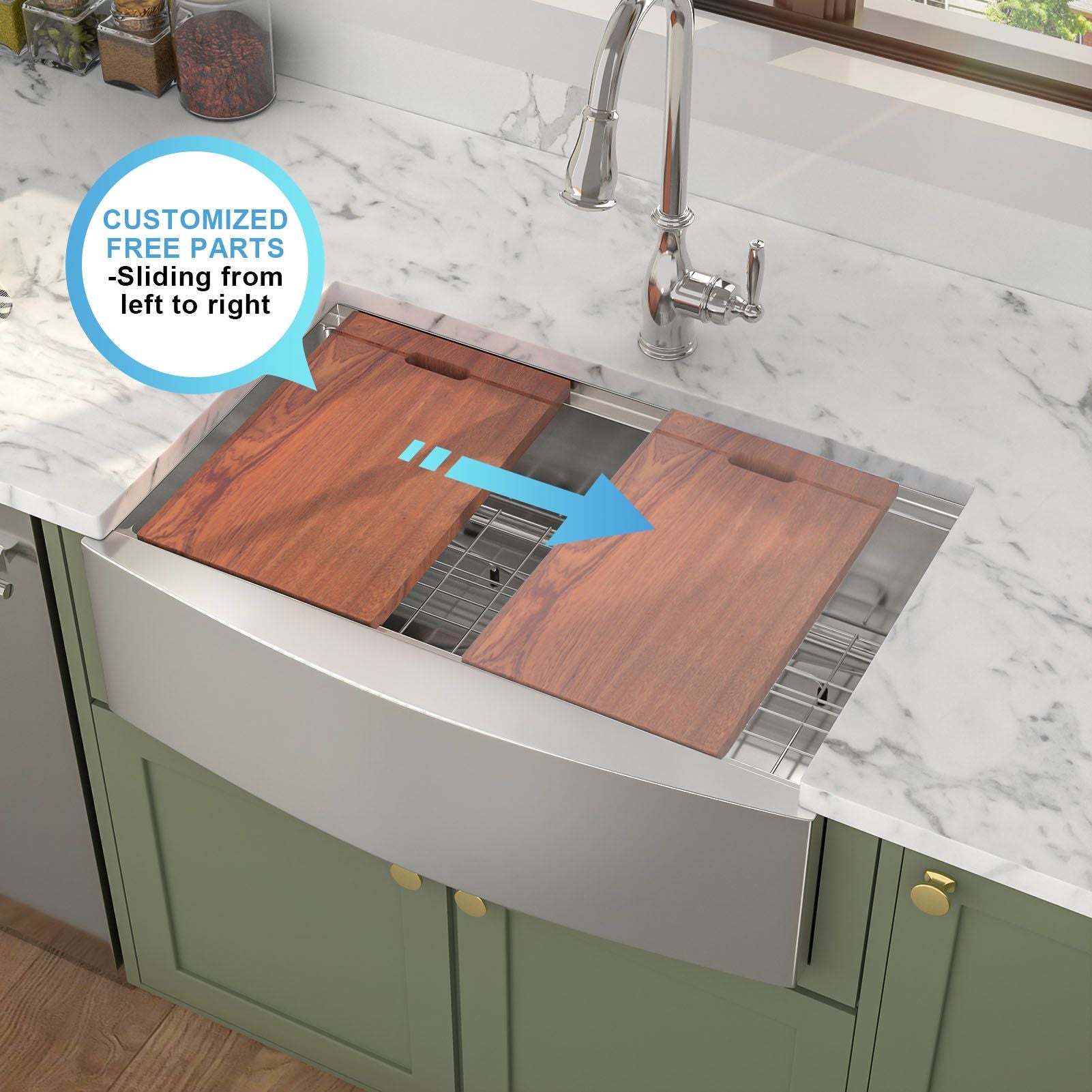33-inch Stainless Steel Under-mount Single Bowl Apron Front Farmhouse Ledge Workstation kitchen Sink image 4
