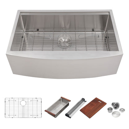 33-inch Stainless Steel Under-mount Single Bowl Apron Front Farmhouse Ledge Workstation kitchen Sink image 5