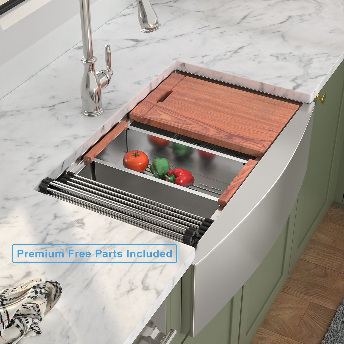 33-inch Stainless Steel Under-mount Single Bowl Apron Front Farmhouse Ledge Workstation kitchen Sink image 2