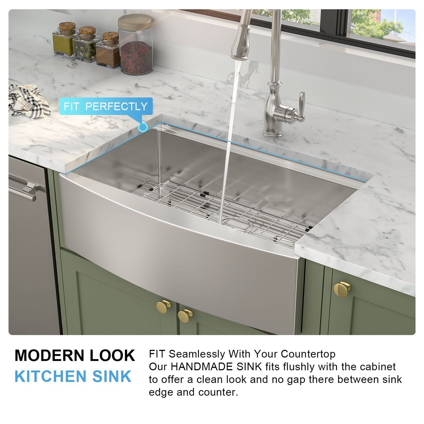 33-inch Stainless Steel Under-mount Single Bowl Apron Front Farmhouse Ledge Workstation kitchen Sink image 7