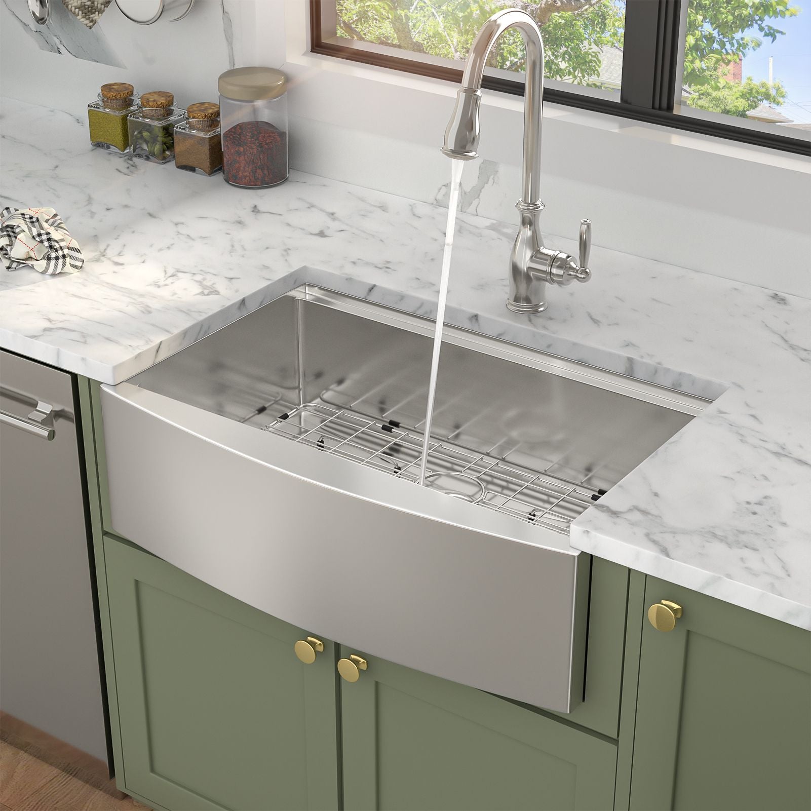 33-inch Stainless Steel Under-mount Single Bowl Apron Front Farmhouse Ledge Workstation kitchen Sink image 3