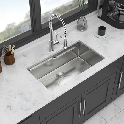 33-inch Undermount Single Bowl Stainless Steel Workstation Kitchen Sink Built-in Z-shape Ledge image 3