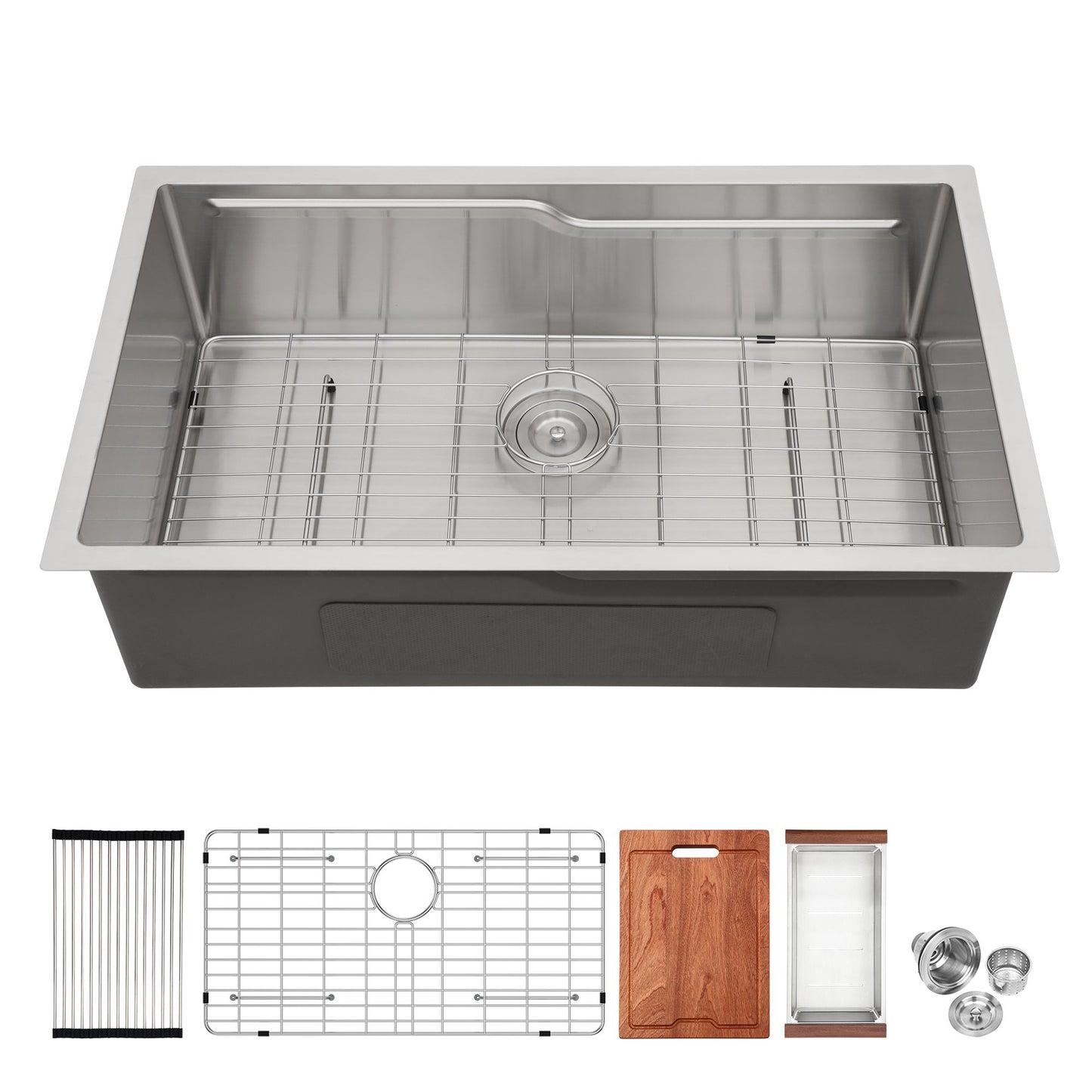 33-inch Undermount Single Bowl Stainless Steel Workstation Kitchen Sink Built-in Z-shape Ledge image 7