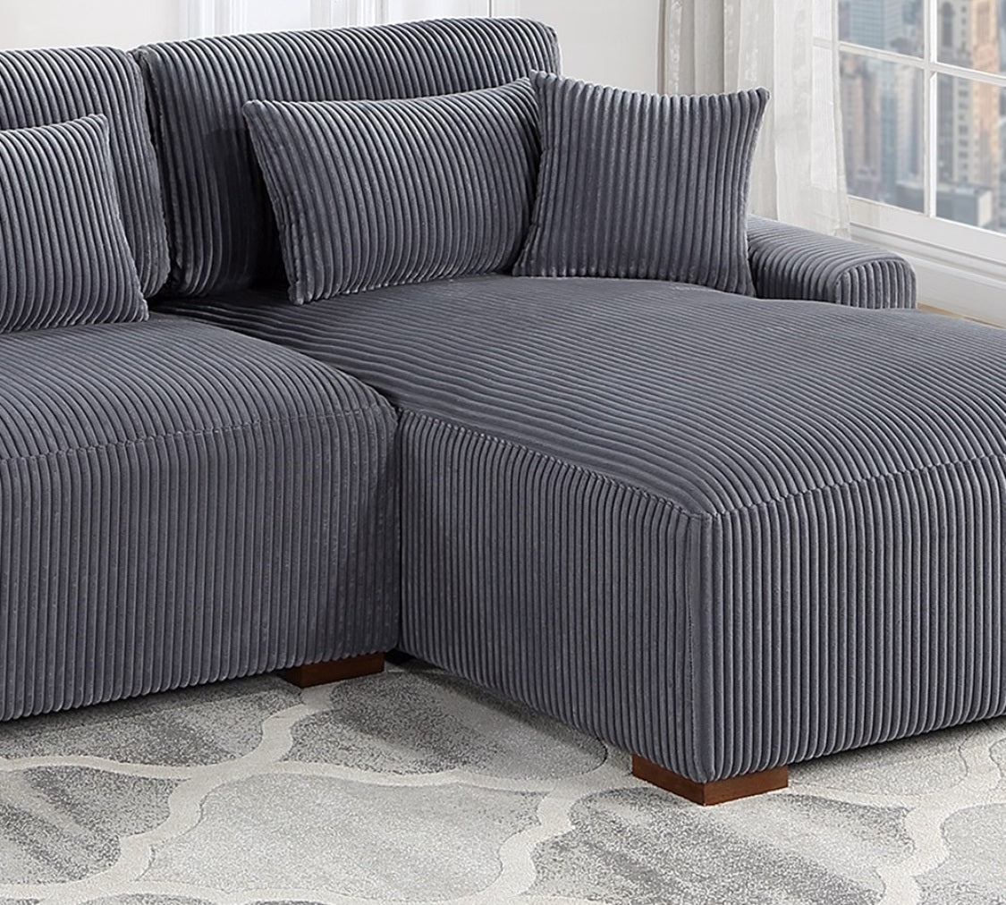 Modern 2pc Sectional Set XL Plush Corduroy Fabric Dark Gray LAF Sofa RAF Chaise Living Room Couch image 6