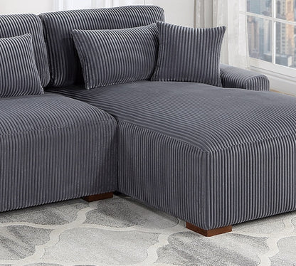 Modern 2pc Sectional Set XL Plush Corduroy Fabric Dark Gray LAF Sofa RAF Chaise Living Room Couch image 6
