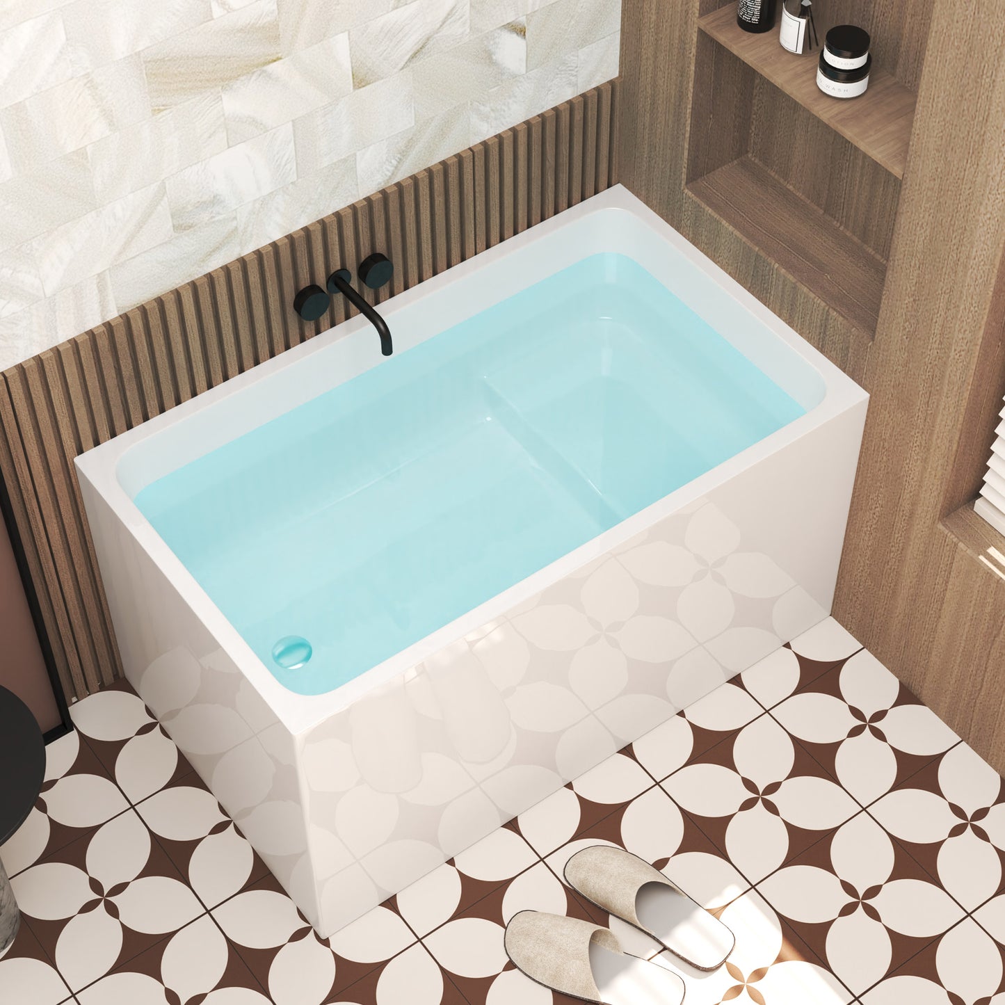 47" Acrylic Freestanding Bathtub with seat: Spacious rectangle Shape, Gloss White Finish, Chrome Overflow & Pop-Up Drain CUPC Certificate image 5