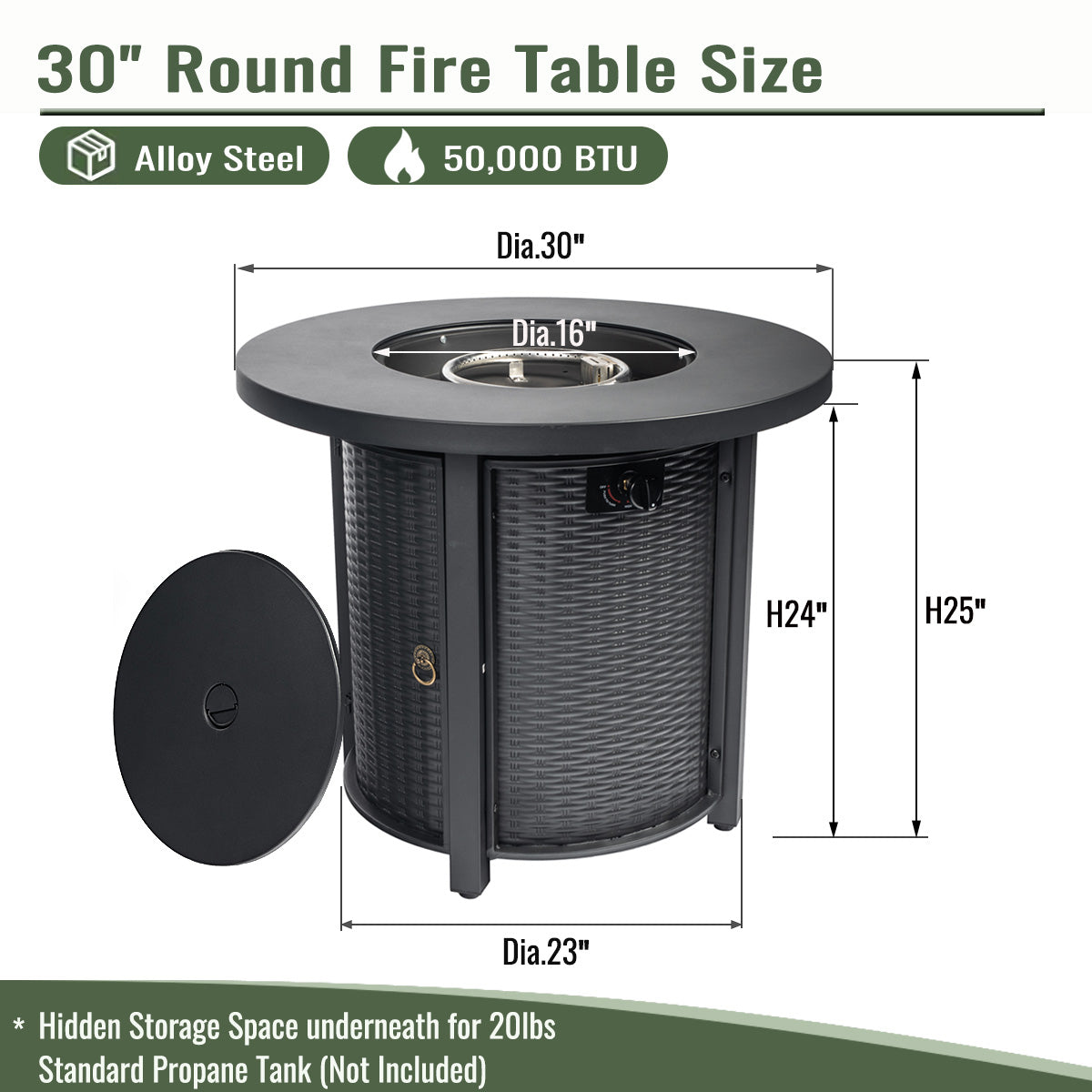 30" Propane Gas Fire Pit Table, 50000 BTU Round Steel Fire Pit for Outside Patio Deck Garden Courtyard-Black image 12