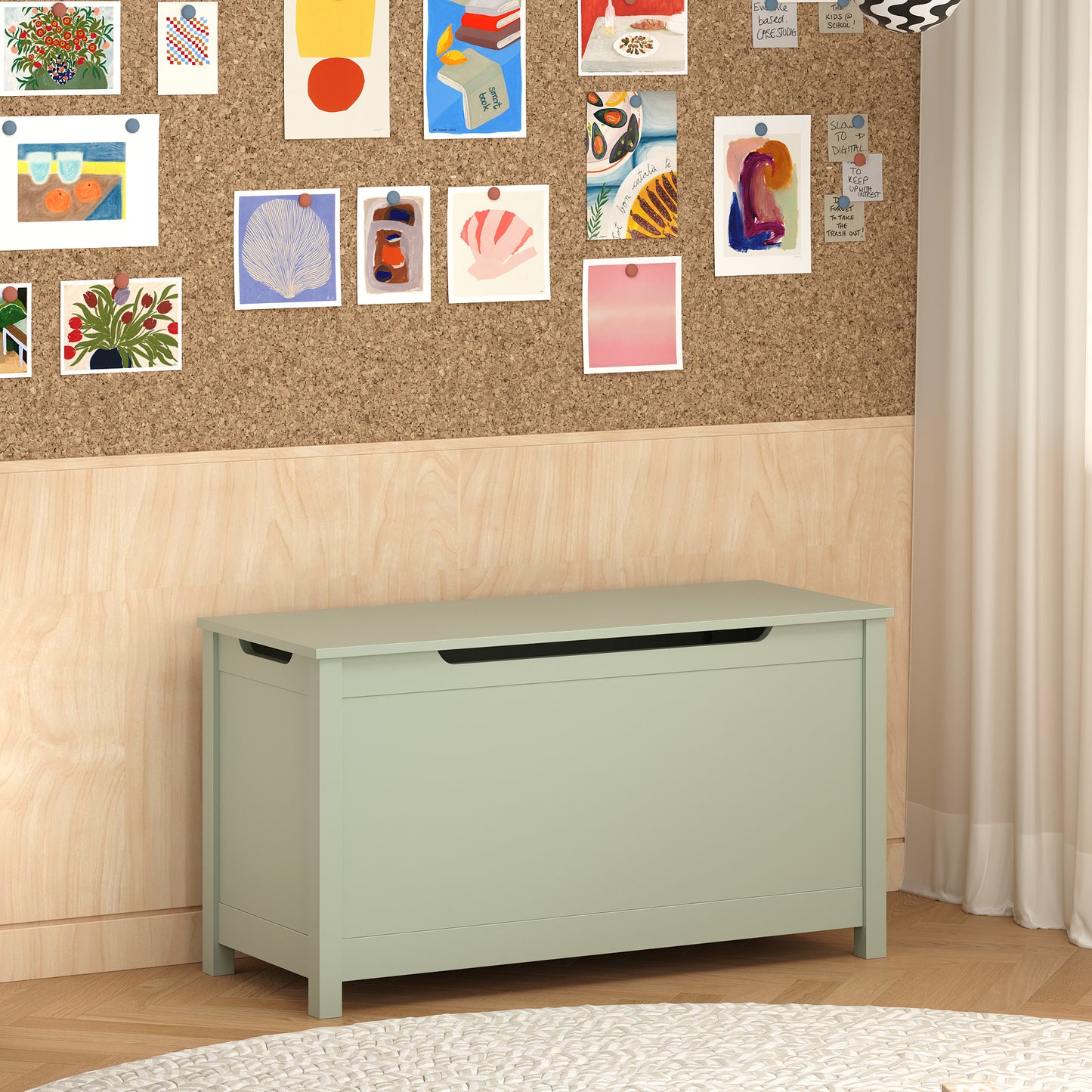 Kids Wooden Toy Box Storage with Safety Hinged Lid for Ages 2+ (Sage) image 12