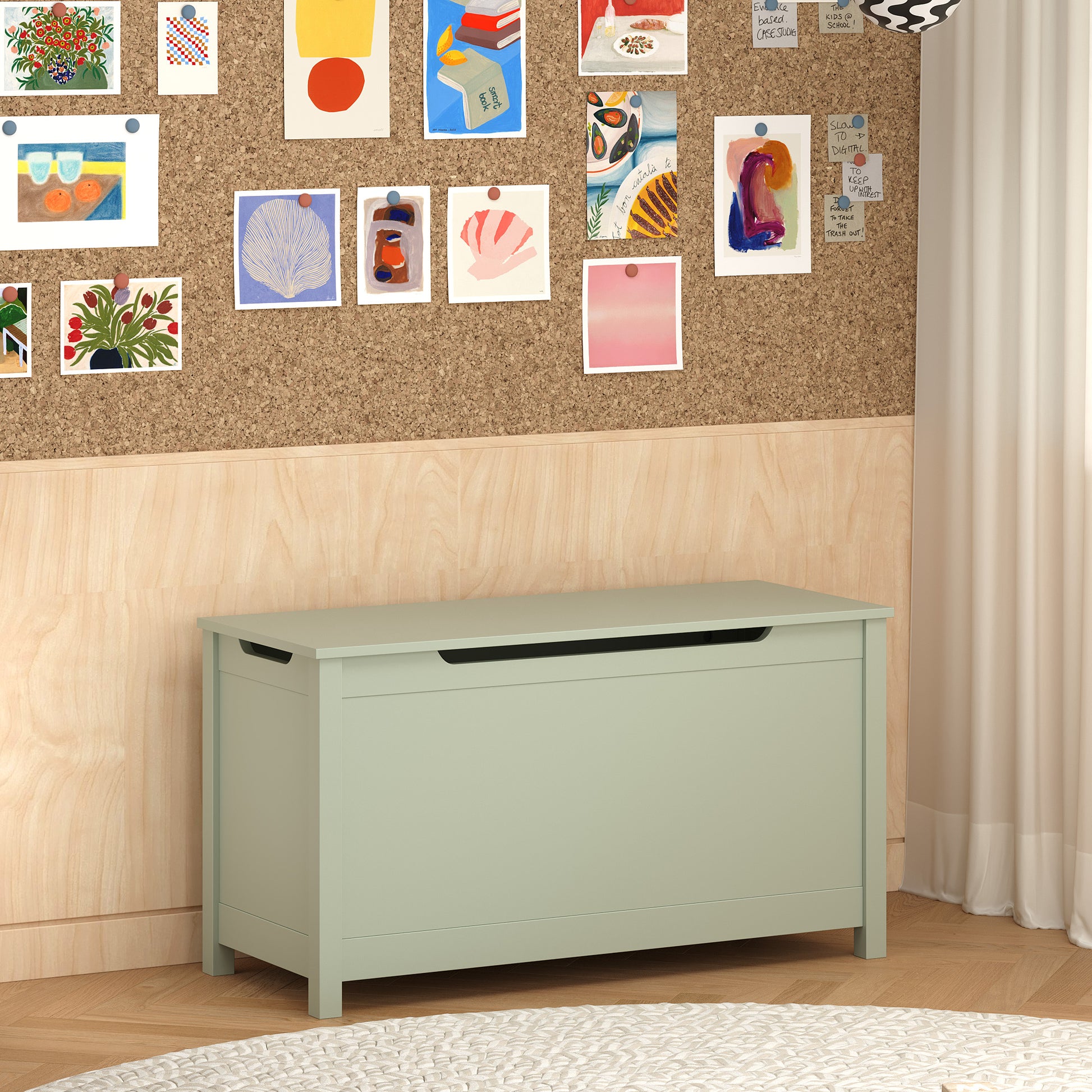 Kids Wooden Toy Box Storage with Safety Hinged Lid for Ages 2+ (Sage) image 12