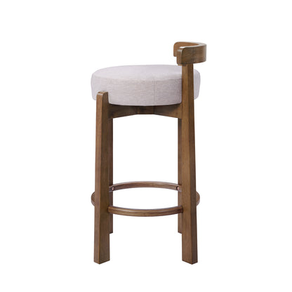 Elise Indoor Minimalist Rubber Wood Counter Height Bar Stool with Ring Footrest, Dark Walnut Finish with Ivory Upholstery, Set of 2 image 6