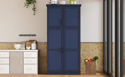 [Assembly Video Provided] TOPMAX 35.5x17.6x70.9inch Freestanding Kitchen Pantry Cabinet, Tall Storage Cabinet with 4 Doors, 2 Door Shelves, 8 Pull-out Trays and Adjustable Shelf for Dining Room, Blue image 3