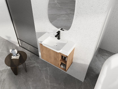 28'' Wall-Mounted Bathroom Vanity with White Ceramic Sink & Soft-Close Door, KD-Packing image 7
