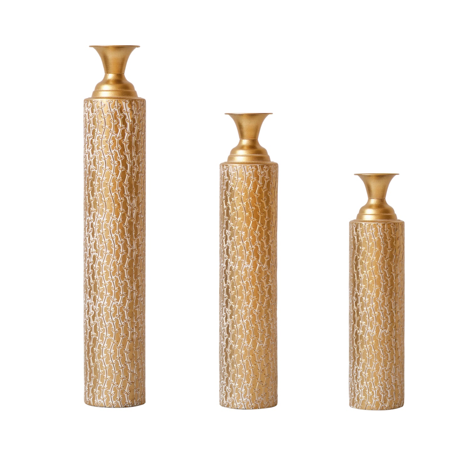 Metal decorative vases High distress metal center vases with growing vine patterns, set of 3 vases for home decoration 34 ", 29 ", 25 "H, gold image 8