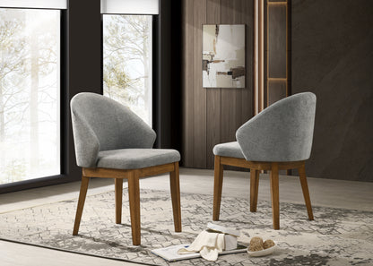 Andreo Set of 2 Barrel-Back Upholstered Dining Chairs, Light Gray Fabric with Walnut Finish Wooden Legs – Modern Accent Kitchen & Dining Room Chairs image 1