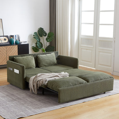 MH'' 64.5 Inch Sleeper Sofa Bed 3-in-1 Adjustable Sleeper with Pullout Bed 2 Pillows and Side Pockets Soft Corduroy Convertible Sleeper Sofa Bed for Living Room Bedroom Apartment Office image 1