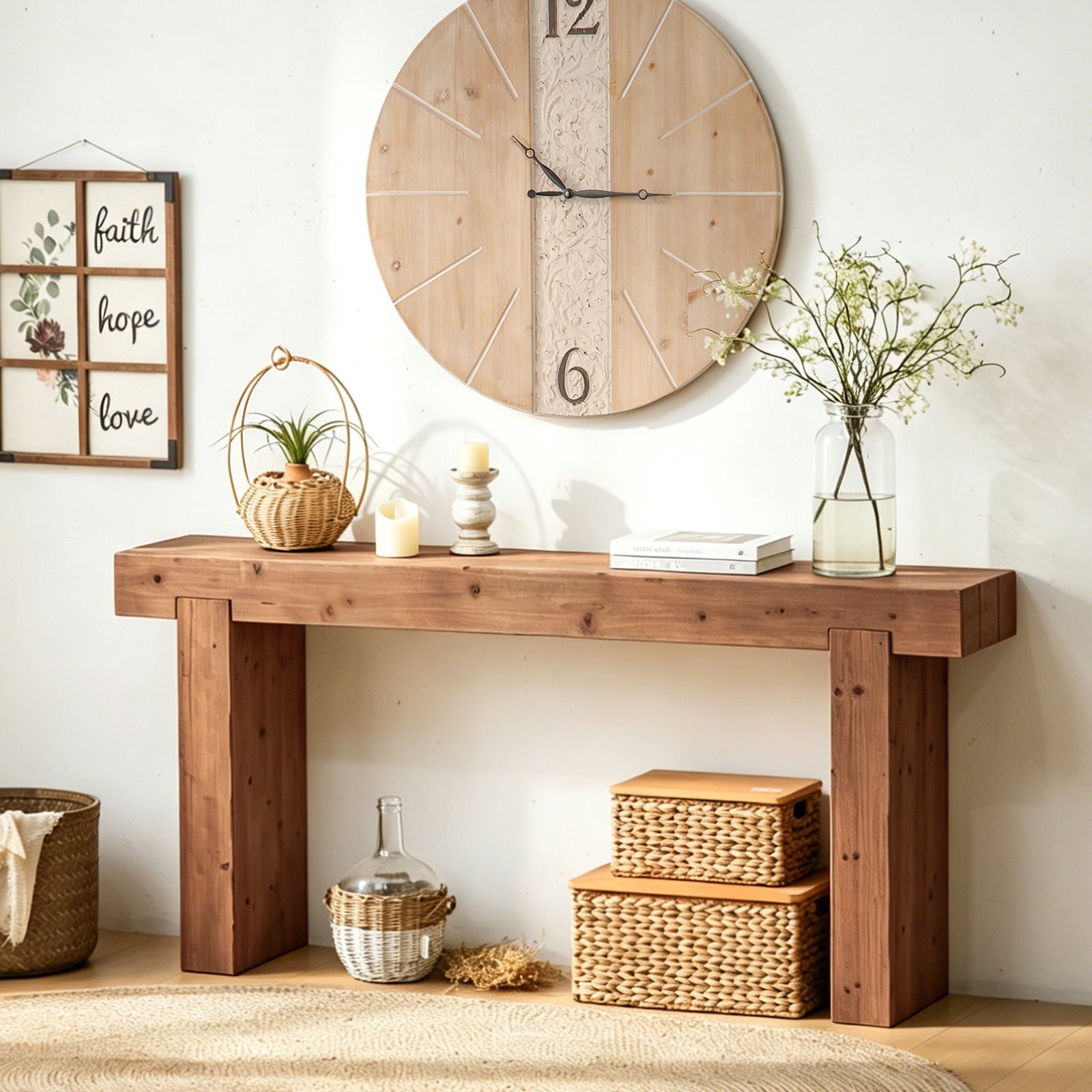 63" Solid Wood Console Table – Rustic Farmhouse Sofa Table for Entryway, Hallway, or Behind Couch, Narrow Rectangular Design image 1