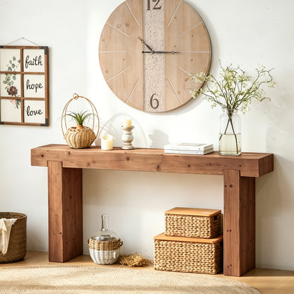 63" Solid Wood Console Table – Rustic Farmhouse Sofa Table for Entryway, Hallway, or Behind Couch, Narrow Rectangular Design image 1