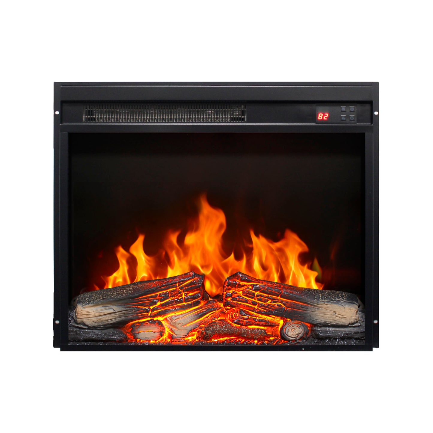 23 inch electric fireplace insert, ultra thin heater with log set & realistic flame, remote control with timer, overheating protection image 3