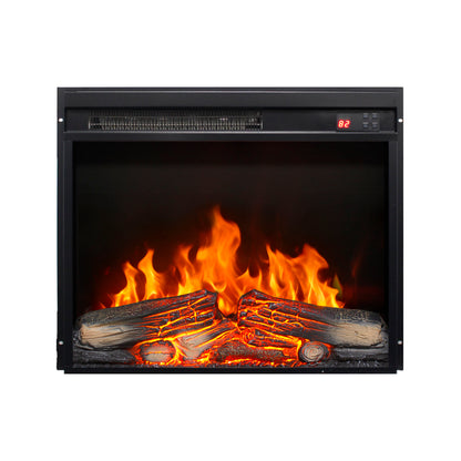 23 inch electric fireplace insert, ultra thin heater with log set & realistic flame, remote control with timer, overheating protection image 3