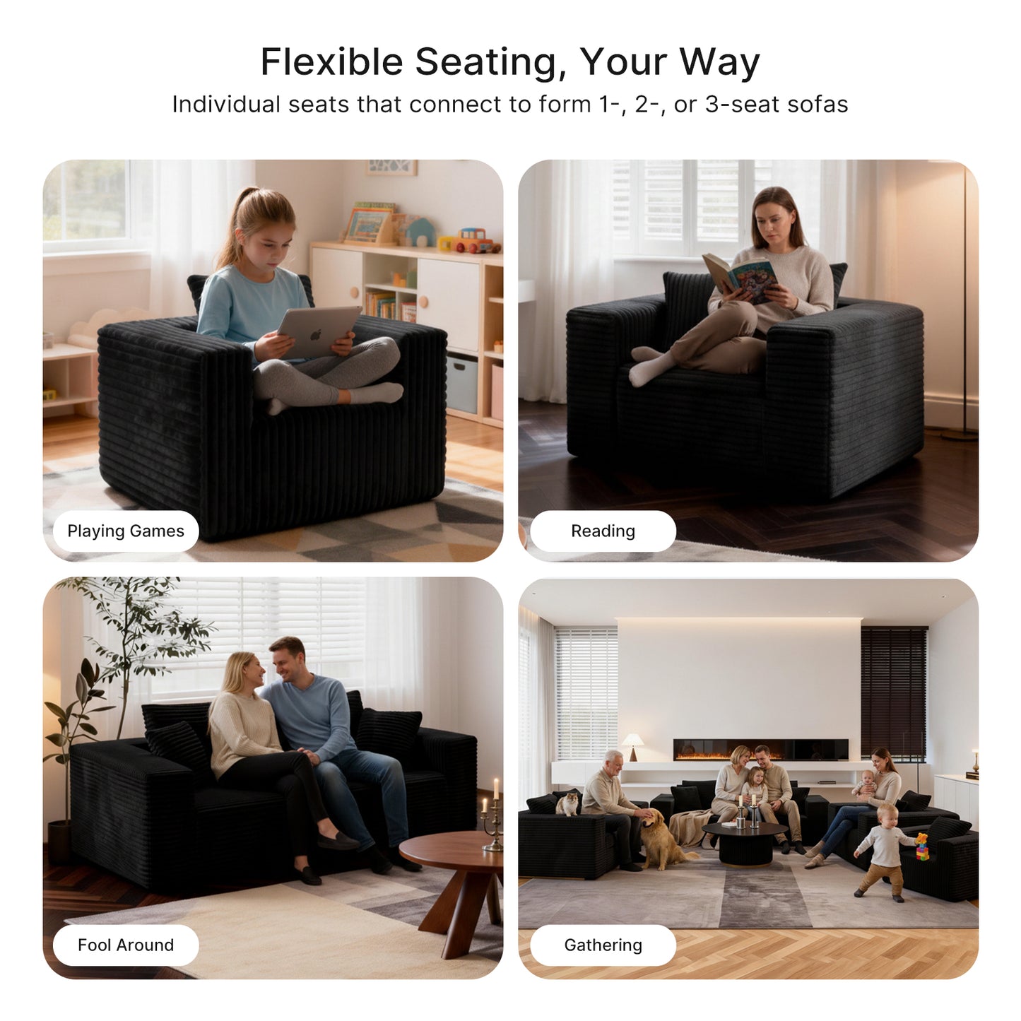 Small Boneless Sofa Chair, No Assembly Couch in a Box Memory Foam Mini Cloud Reading Chair with Throw Pillow for Living Room Bedroom Playroom image 4