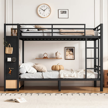Twin XL over Twin XL size Metal Bunk Bed for Teens with Storage Shelves,Drawers and Pegboard,Black image 3