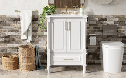 24" Modern Bathroom Vanity with Ornate Motif Design & Soft-Close Hinges, Bathroom Cabinet with Drawer and Back Open Structure, Ornately Carved French Cylinder Legs image 12