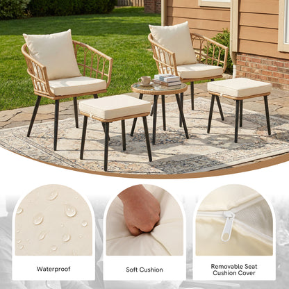 5 Piece Patio Furniture Set, Outdoor Wicker Small Conversation Bistro Set, All-Weather PE Rattan Chairs with Ottoman & Coffee Table, Ideal for Balcony Porch Deck Yard Poolside image 9