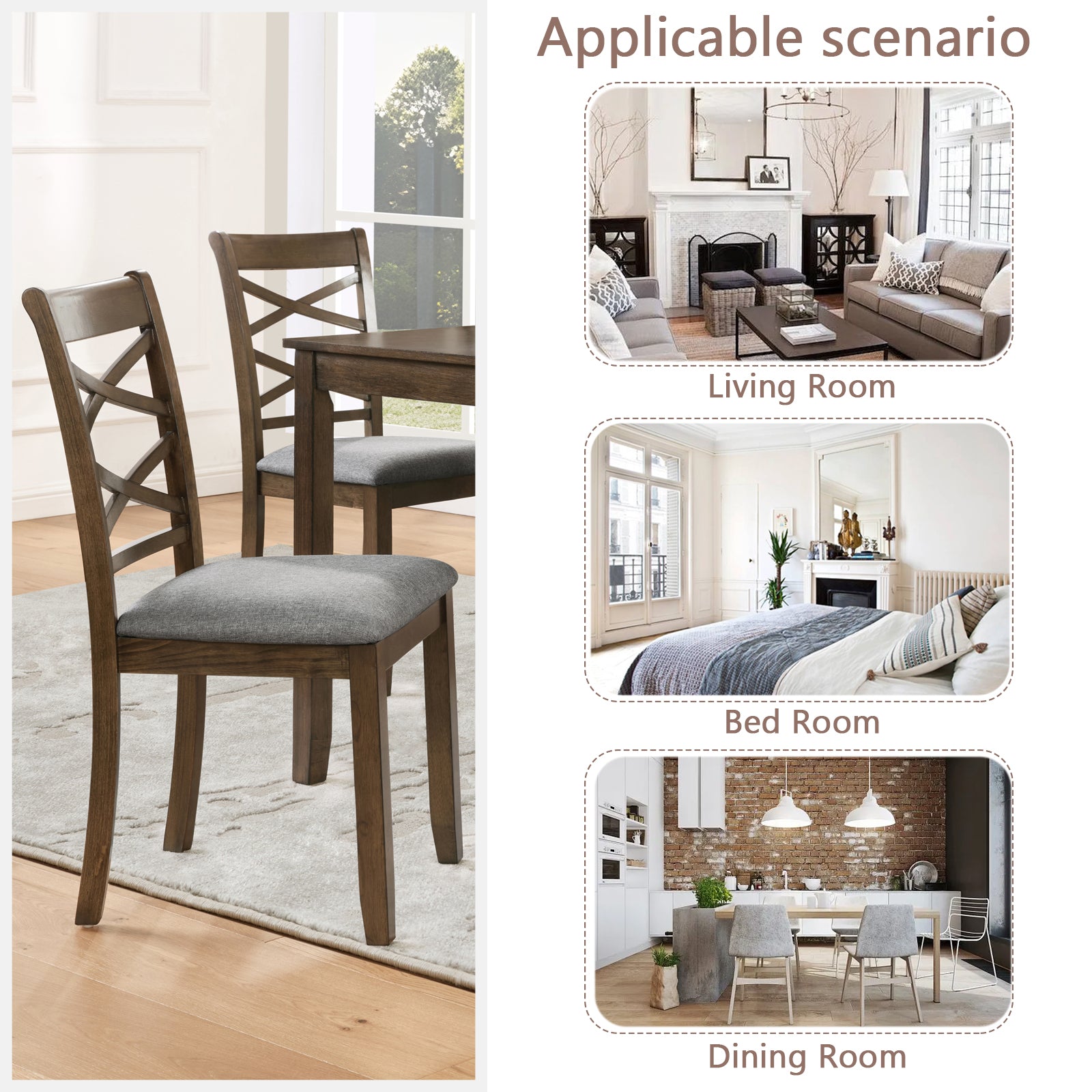 Dining Chairs Only, Wooden Dining Chairs Set of 4, Kitchen Chair with Padded Seat, Upholstered Side Chair for Dining Room, Living Room, Walnut image 6