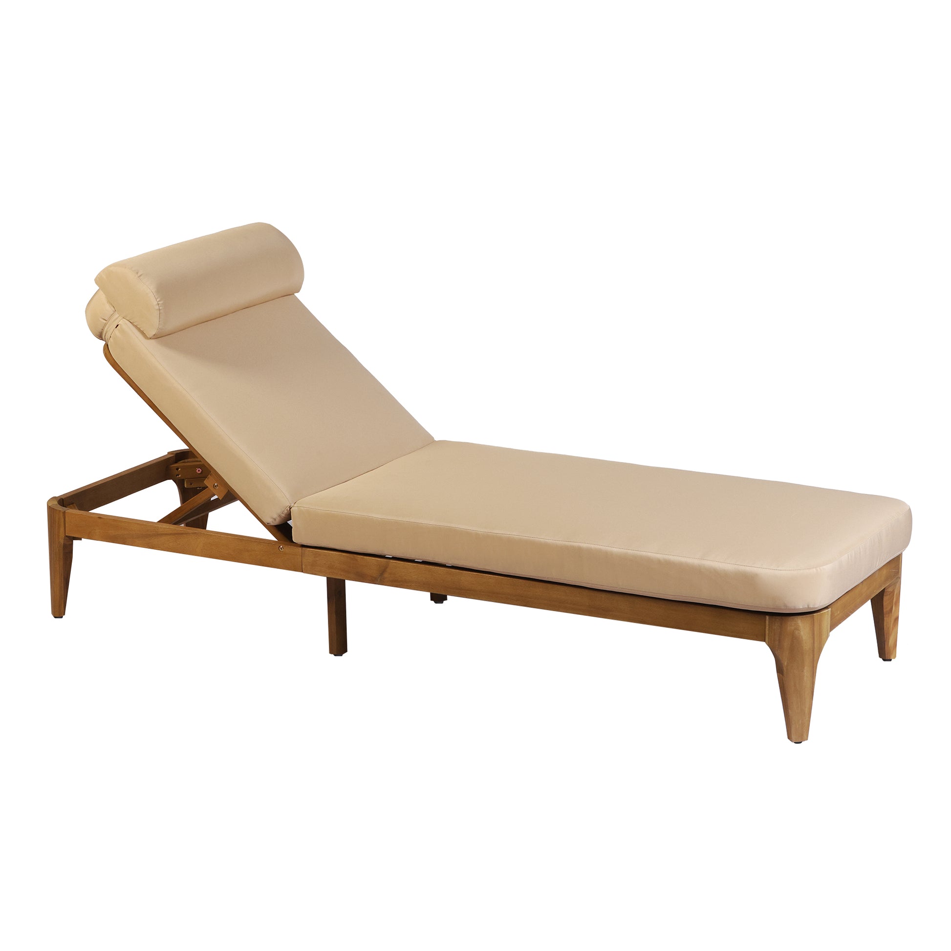 TOPMAX Acacia Wood Chaise Lounge, Outdoor Sun Lounge Chair, Patio Recliner with Adjustable Backrest and Head Pillow for Poolside, Backyard, Garden, Indoor&Outdoor, Coffee Brown image 8