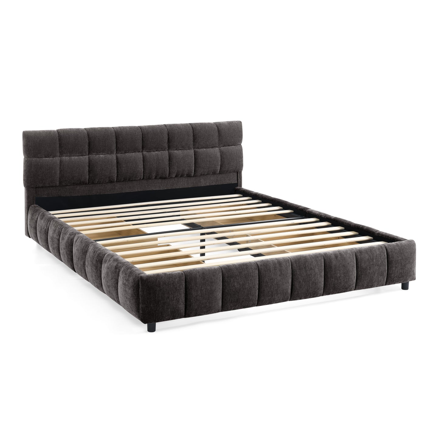 Queen Size Upholstered Bed,comfortable upholstered bed frame, Chenille fabric, with headboard and solid bed frame. With drawer for storage.-Dark Gray(88.5''*68.5''*31'') image 11