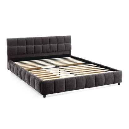 Queen Size Upholstered Bed,comfortable upholstered bed frame, Chenille fabric, with headboard and solid bed frame. With drawer for storage.-Dark Gray(88.5''*68.5''*31'') image 11