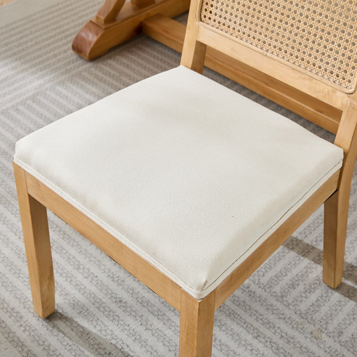 Farmhouse Rattan Dining Chairs Set of 2, Mid Century Modern Kitchen & Dining Room Chairs, Cane Upholstered Kitchen Side Chair with Natural Hardwood Frame, Beige image 11