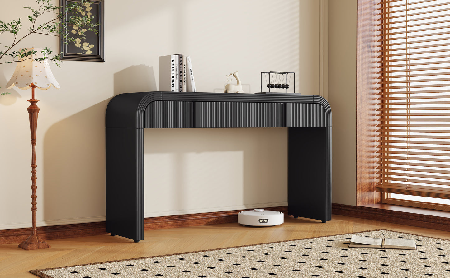 TREXM Modern Console Table with 2 Storage Drawers, Fluted Entryway Table with Rounded Silhouette for Hallway Living Room and Entryway (Black) image 3