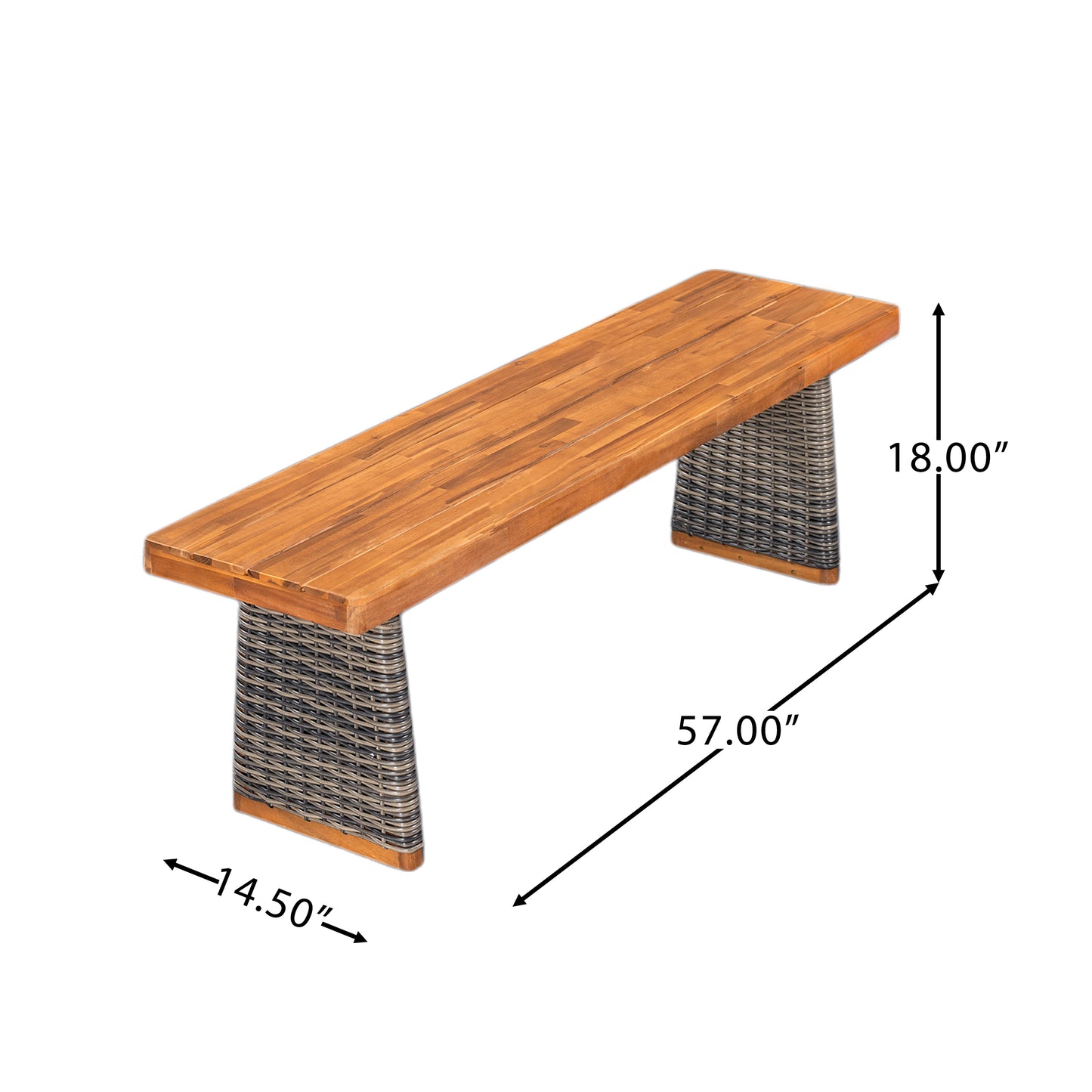 Outdoor 1pcs Acacia Wood Bench,Teak Finish+ Grey Wicker image 3
