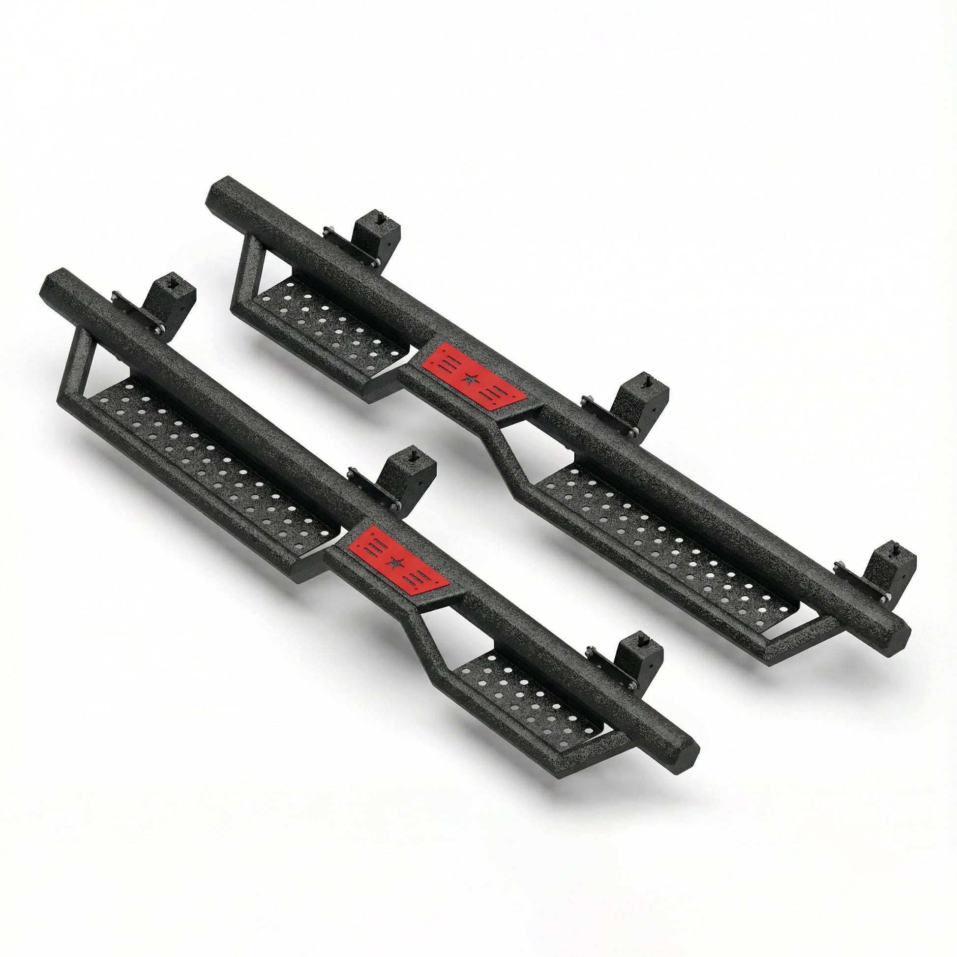 Running Boards with Two Stairs Design All-Steel Build, Bolt-on Side Steps Compatible with 2018-2026 Jeep Wrangler JL 4 Doors, Black Powder Coated Nerf Bar, Hexagonal Pipe Design. image 1