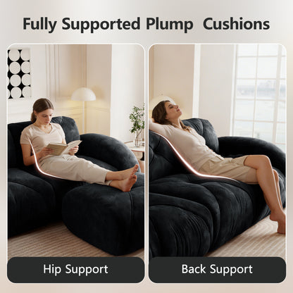 2-seater Tufted Sofa Couches With boneless Sofa,Soft Velvet Fabric,Bottom Anti-Slip Design,32D High Density Sponge,Ergonomic Design Bottom,No Assembly Required,Fits Living Rooms,Black image 5