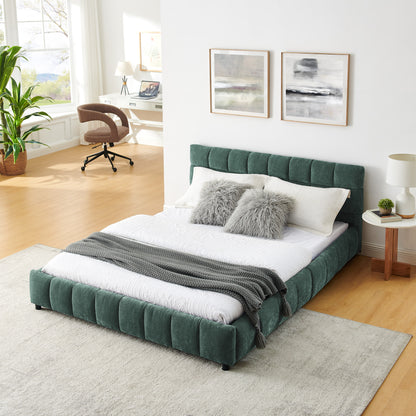 Queen Size Upholstered Bed,comfortable upholstered bed frame, Chenille fabric, with headboard and solid bed frame. With drawer for storage.-green(88.5''*68.5''*31'') image 2