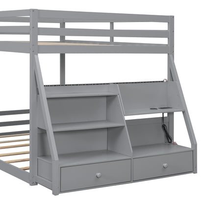 Full Bunk Bed with APP-Controlled LED Lights (7 Colors), USB Ports, Storage Shelves and 2 Drawers,Gray image 8