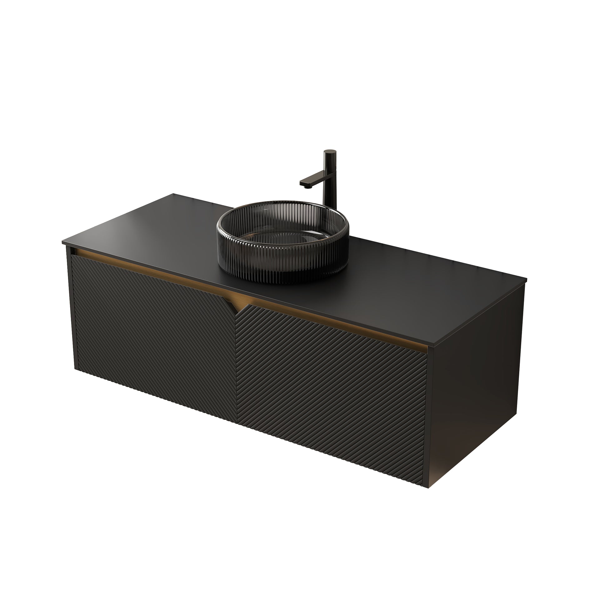RUBEN 48" Wall-Mounted Black Plywood Cabinet and Black Sintered Stone Countertop, NO Basin, NO Faucet and Sink Cover image 6