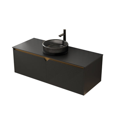 RUBEN 48" Wall-Mounted Black Plywood Cabinet and Black Sintered Stone Countertop, NO Basin, NO Faucet and Sink Cover image 6