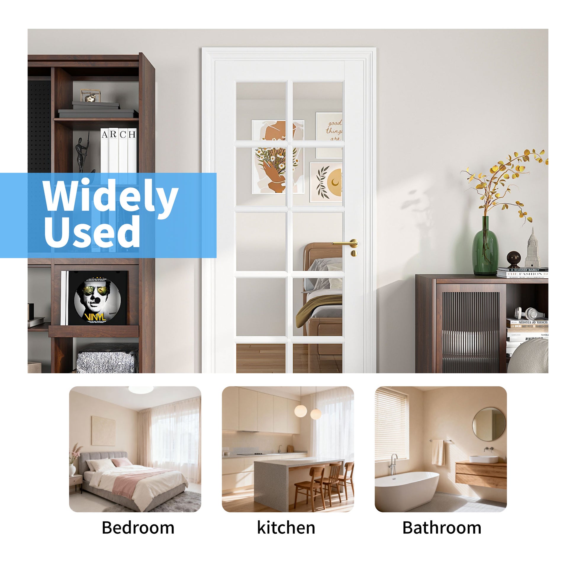 32" X 80"10-Lite Preassembled Clear Glass French Door, for Closet Pantry Bedroom Livingroom Study Office kitchen, Barn Doors-Shaker w/o Hardware image 11