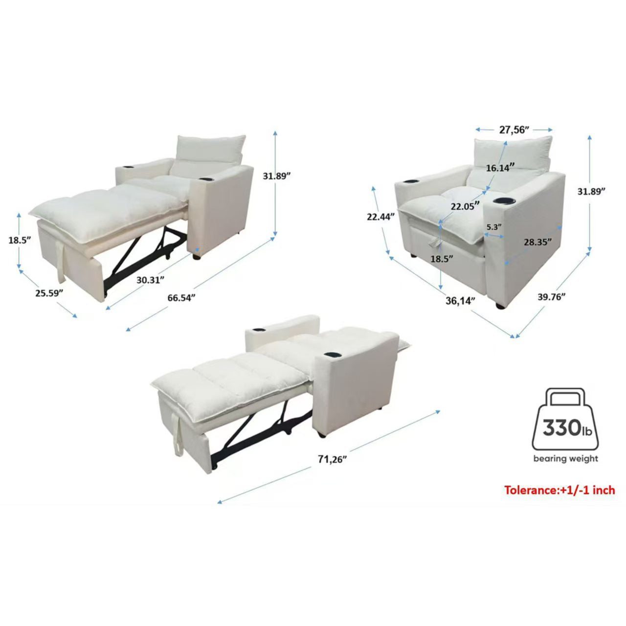 Sleeper Sofa Chair Bed, Convertible Sofa Chair 3-in-1, Adjustable Sleeper Chair Pullout Sofa Bed with Modern Velvet Fabric for Living Room Apartment Small Space, Beige image 10