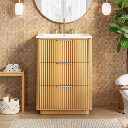 24 inch Modern Luxury Bathroom Vanity with Ceramic Sink, Bathroom Cabinet with Open Shelf and Closed Storage image 1